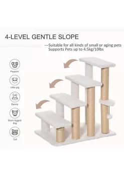 Best Pirce 😀 PawHut 4 Levels Cat Steps Pet Stairs Carpeted Ladder Cat Tree Climber with Scratching Posts Small Platform Hanging Ball for High Bed Sofa White ⌛ -Cheap PawHut Store Belk 470