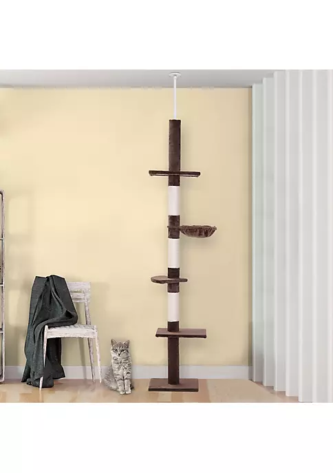 Discount 🤩 PawHut 9' Adjustable Height Floor To Ceiling Vertical Cat Tree Brown and White ❤️ 6 Discount 🤩 PawHut 9' Adjustable Height Floor To Ceiling Vertical Cat Tree Brown and White ❤️ - Image 4