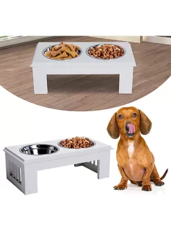 Buy 🥰 PawHut 17" Durable Wooden 🦮 Dog Feeding Station with 2 Included 🦮 Dog Food Bowls and a Non Slip Base White ❤️ -Cheap PawHut Store Belk 48