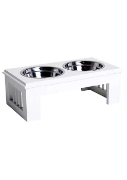 Buy 🥰 PawHut 17" Durable Wooden 🦮 Dog Feeding Station with 2 Included 🦮 Dog Food Bowls and a Non Slip Base White ❤️ -Cheap PawHut Store Belk 49