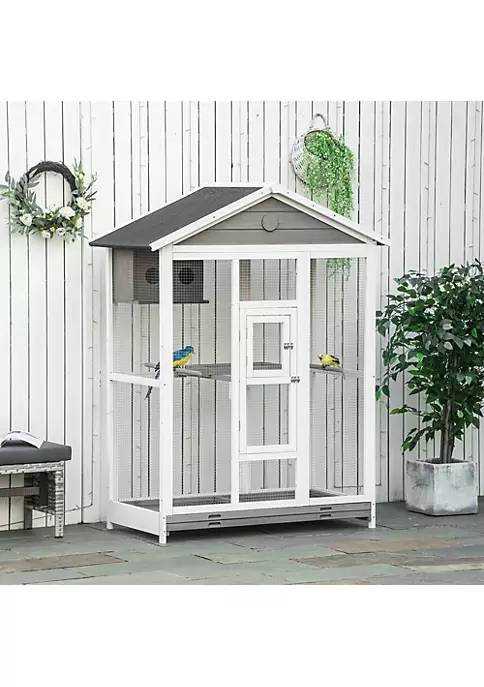 Coupon ๐ PawHut 64" Bird Cage Large Wooden Aviary for Budgie Canary Cockatiel with Standing Pole Nest Slide out Tray for Indoor Outdoor Grey ๐ฅฐ 5 Coupon ๐ PawHut 64" Bird Cage Large Wooden Aviary for Budgie Canary Cockatiel with Standing Pole Nest Slide out Tray for Indoor Outdoor Grey ๐ฅฐ - Image 3