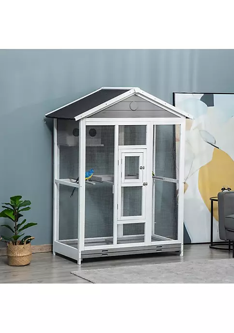 Coupon ๐ PawHut 64" Bird Cage Large Wooden Aviary for Budgie Canary Cockatiel with Standing Pole Nest Slide out Tray for Indoor Outdoor Grey ๐ฅฐ 6 Coupon ๐ PawHut 64" Bird Cage Large Wooden Aviary for Budgie Canary Cockatiel with Standing Pole Nest Slide out Tray for Indoor Outdoor Grey ๐ฅฐ - Image 4