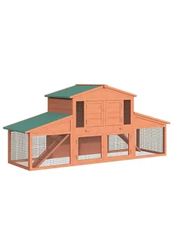 Coupon 🥰 PawHut 88" 2 Tier Outdoor Wooden Rabbit Hutch Bunny Cage w/Pull Out Tray Ramp Run and Doors Orange ✔️
