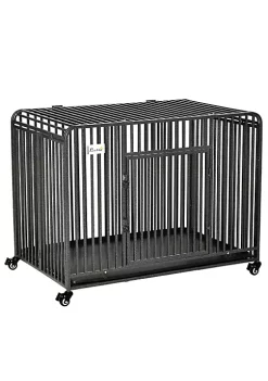 Coupon 😍 PawHut Heavy Duty 🐕 Dog Crate Foldable Pet Kennel Cage with All Steel Frame Removable Tray 4 Locking Wheels for Medium and Large 🐕 Dogs Dark Silver 😉