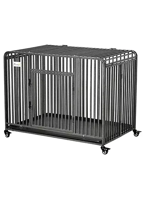 Coupon 😍 PawHut Heavy Duty 🐕 Dog Crate Foldable Pet Kennel Cage with All Steel Frame Removable Tray 4 Locking Wheels for Medium and Large 🐕 Dogs Dark Silver 😉 4 Coupon 😍 PawHut Heavy Duty 🐕 Dog Crate Foldable Pet Kennel Cage with All Steel Frame Removable Tray 4 Locking Wheels for Medium and Large 🐕 Dogs Dark Silver 😉 - Image 2