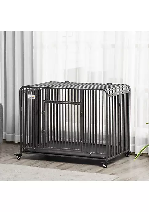 Coupon 😍 PawHut Heavy Duty 🐕 Dog Crate Foldable Pet Kennel Cage with All Steel Frame Removable Tray 4 Locking Wheels for Medium and Large 🐕 Dogs Dark Silver 😉 6 Coupon 😍 PawHut Heavy Duty 🐕 Dog Crate Foldable Pet Kennel Cage with All Steel Frame Removable Tray 4 Locking Wheels for Medium and Large 🐕 Dogs Dark Silver 😉 - Image 4