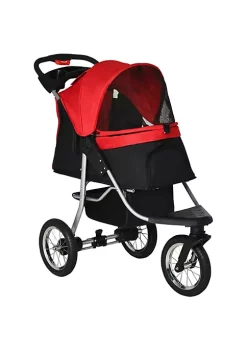 Best reviews of 🔥 PawHut Luxury One click Folding Pet Stroller 🐶 Dog/Cat Travel Carriage with Wheels Adjustable Canopy Zippered Mesh Window Door Red and Black 🎉