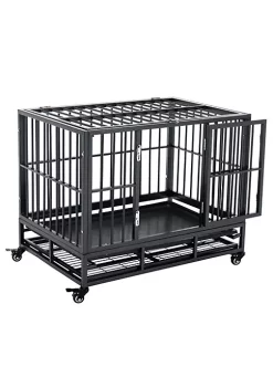 Best Pirce โจ PawHut Heavy Duty ๐ Dog Cage Kennel Crate Pet Playpen w/ Pull Out Tray Wheels for Medium Small ๐ Dogs Grey โ
