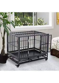 Best Pirce ✨ PawHut Heavy Duty 🐕 Dog Cage Kennel Crate Pet Playpen w/ Pull Out Tray Wheels for Medium Small 🐕 Dogs Grey ⌛ -Cheap PawHut Store Belk 520