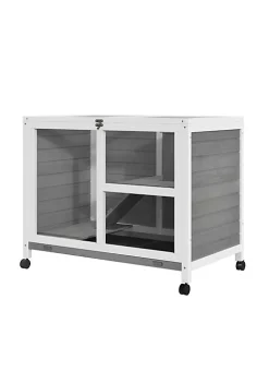Wholesale ⌛ PawHut 2 Story Large Wooden Rabbit Hutch Pet House Bunny Cage Small Animal Habitat with Dropping Tray Ramps Lockable Doors Run Area for Indoor Use Grey ❤️ -Cheap PawHut Store Belk 529