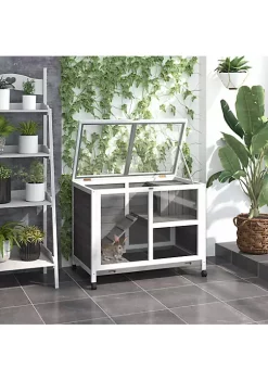 Wholesale ⌛ PawHut 2 Story Large Wooden Rabbit Hutch Pet House Bunny Cage Small Animal Habitat with Dropping Tray Ramps Lockable Doors Run Area for Indoor Use Grey ❤️ -Cheap PawHut Store Belk 530