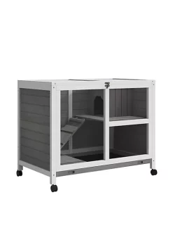 Wholesale ⌛ PawHut 2 Story Large Wooden Rabbit Hutch Pet House Bunny Cage Small Animal Habitat with Dropping Tray Ramps Lockable Doors Run Area for Indoor Use Grey ❤️ -Cheap PawHut Store Belk 531