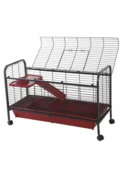 Buy 👏 PawHut 41"L Small Animal Cage Rabbit Guinea Pig Hutch Pet Play House with FeederRolling Wheels Platform Ramp ✨ -Cheap PawHut Store Belk 539