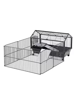 Coupon ๐ PawHut 35" Small Animal Cage Bunny Playpen with Main House and Run for Rabbit Guinea Pigs Chinchilla for Indoor and Outdoor ๐
