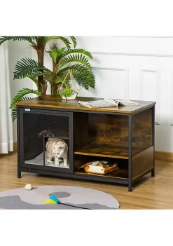 Outlet 🛒 PawHut Cat Kennel Wood and Steel End Table Style with Cushion and Sliding Doors Pet Kitten Crate Elevated Indoor Small Animal Cage Rustic Brown ✔️ -Cheap PawHut Store Belk 559