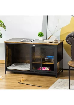 Outlet 🛒 PawHut Cat Kennel Wood and Steel End Table Style with Cushion and Sliding Doors Pet Kitten Crate Elevated Indoor Small Animal Cage Rustic Brown ✔️ -Cheap PawHut Store Belk 560