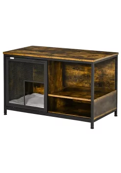 Outlet 🛒 PawHut Cat Kennel Wood and Steel End Table Style with Cushion and Sliding Doors Pet Kitten Crate Elevated Indoor Small Animal Cage Rustic Brown ✔️ -Cheap PawHut Store Belk 561