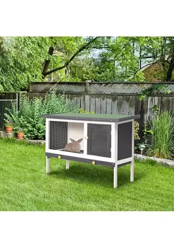 Cheapest ✨ PawHut Outdoor Wooden Rabbit Hutch Bunny Cage Guinea Pig House with Pull out Tray and Openable Asphalt Roof 35"x18"x25" Black 🔔 -Cheap PawHut Store Belk 569