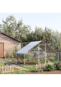 Best Sale 🎁 PawHut Galvanized Metal Chicken Coop Cage Walk In Poultry Playpen with Cover and Lockable Door for Outdoor Backyard 10' x 20' x 6' Silver 😉 -Cheap PawHut Store Belk 594