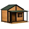 Flash Sale 🎁 PawHut Outdoor Cabin Style House Wooden Raised Pet Kennel with Asphalt Roof Front Door Side Windows Deck for Medium/Large 🦮 Dogs 53 Lbs. Yellow 😍 -Cheap PawHut Store Belk 597