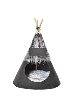 Deals 🤩 PawHut Pet Teepee Tent Cat Bed 🦮 Dog House with Thick Cushion Chalkboard for Kitten and Puppy up to 13lbs 28inch Grey 😀