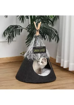 Deals 🤩 PawHut Pet Teepee Tent Cat Bed 🦮 Dog House with Thick Cushion Chalkboard for Kitten and Puppy up to 13lbs 28inch Grey 😀 -Cheap PawHut Store Belk 62