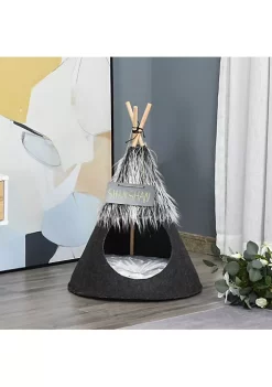Deals 🤩 PawHut Pet Teepee Tent Cat Bed 🦮 Dog House with Thick Cushion Chalkboard for Kitten and Puppy up to 13lbs 28inch Grey 😀 -Cheap PawHut Store Belk 63