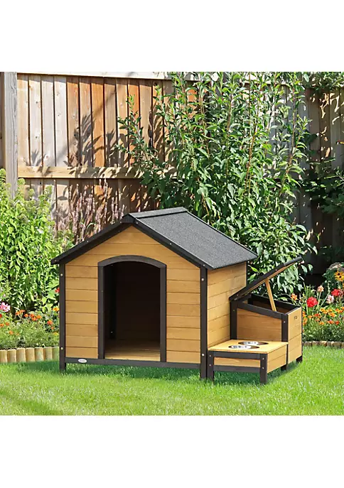 Top 10 ✨ PawHut Wooden Outdoor 🦮 Dog House Cabin Style Pet House with Feeding Bowls Asphalt Roof Storage Box for 🦮 Dogs Up To 66 Lbs. Natural 💯 6 Top 10 ✨ PawHut Wooden Outdoor 🦮 Dog House Cabin Style Pet House with Feeding Bowls Asphalt Roof Storage Box for 🦮 Dogs Up To 66 Lbs. Natural 💯 - Image 4