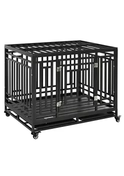 Best reviews of ⌛ PawHut Heavy Duty Steel 🐶 Dog Kennel with Caster Wheels and 1 Door for Convenient Access Anti Pinching Floor Black 💯 -Cheap PawHut Store Belk 646