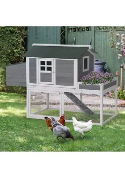 Wholesale 😀 PawHut 63" Chicken Coop Wooden Chicken House Rabbit Hutch Poultry Cage Hen Pen Backyard with Garden Box Run Area Nesting Box Grey 🎁 -Cheap PawHut Store Belk 655