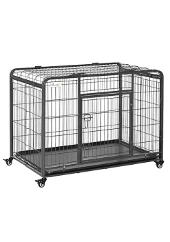 Best deal 🤩 PawHut Folding Design Heavy Duty Metal 🐶 Dog Cage Crate and Kennel with Removable Tray ａｎｄ Cover and 4 Locking Wheels Indoor/Outdoor 43" x 28" x 30" ✔️