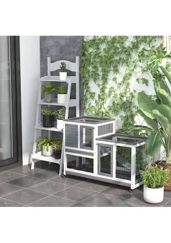 Coupon ✔️ PawHut Wooden Indoor Rabbit Hutch Elevated Cage Habitat with Enclosed Run with Wheels Ideal for Rabbits and Guinea Pigs Grey and White 🎉 -Cheap PawHut Store Belk 670