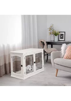 Best Sale 💯 PawHut 26" Wooden 🐶 Dog Crate Furniture Style Pet Cage Kennel End Table with Lockable Double Door Entrance and Top Shelf White ✨ -Cheap PawHut Store Belk 675