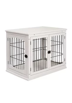 Best Sale 💯 PawHut 26" Wooden 🐶 Dog Crate Furniture Style Pet Cage Kennel End Table with Lockable Double Door Entrance and Top Shelf White ✨ -Cheap PawHut Store Belk 676