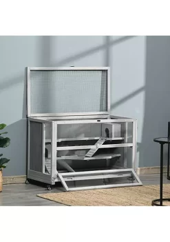 Promo 💯 PawHut Wooden Hamster Cage Mice Rodent Small Animals Kit Hutch 3 Tiers Exercise Play House with Wheels Bottom Tray 39" x 19" x 27.25" Light Grey 🔔 -Cheap PawHut Store Belk 685