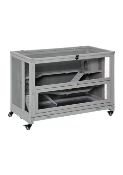 Promo 💯 PawHut Wooden Hamster Cage Mice Rodent Small Animals Kit Hutch 3 Tiers Exercise Play House with Wheels Bottom Tray 39" x 19" x 27.25" Light Grey 🔔 -Cheap PawHut Store Belk 686