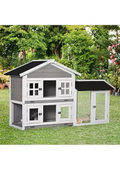 Coupon ✨ PawHut 59" Wooden Rabbit Hutch 2 Tier Bunny House Pet Playpen Enclosure for Indoor Outdoor with Slide out Tray Ramp for Rabbits and Small Animals Grey 😀 -Cheap PawHut Store Belk 694