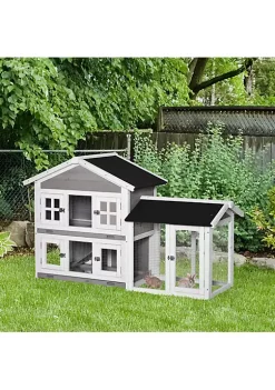 Coupon ✨ PawHut 59" Wooden Rabbit Hutch 2 Tier Bunny House Pet Playpen Enclosure for Indoor Outdoor with Slide out Tray Ramp for Rabbits and Small Animals Grey 😀 -Cheap PawHut Store Belk 695
