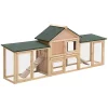 Discount 😀 PawHut 83 " Wooden Rabbit Hutch Large Bunny House Chicken Coop with Double Running Boxes Removable Tray and Waterproof Roof Natural ❤️ -Cheap PawHut Store Belk 697