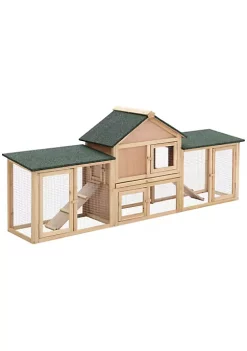 Discount 😀 PawHut 83 " Wooden Rabbit Hutch Large Bunny House Chicken Coop with Double Running Boxes Removable Tray and Waterproof Roof Natural ❤️