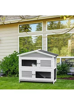 Top 10 🧨 PawHut 48" 2 Floor Large Rabbit Hutch Wooden Pet House Multi door Bunny Cage Small Animal Habitat with Ramp Slide out Tray Run Area Asphalt Roof Light Grey 🔥 -Cheap PawHut Store Belk 704