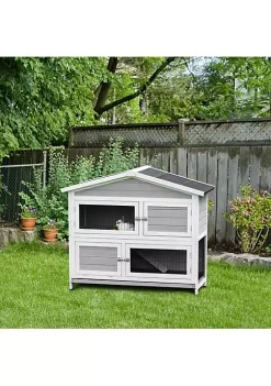 Top 10 🧨 PawHut 48" 2 Floor Large Rabbit Hutch Wooden Pet House Multi door Bunny Cage Small Animal Habitat with Ramp Slide out Tray Run Area Asphalt Roof Light Grey 🔥 -Cheap PawHut Store Belk 705