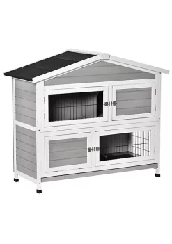 Top 10 🧨 PawHut 48" 2 Floor Large Rabbit Hutch Wooden Pet House Multi door Bunny Cage Small Animal Habitat with Ramp Slide out Tray Run Area Asphalt Roof Light Grey 🔥 -Cheap PawHut Store Belk 706