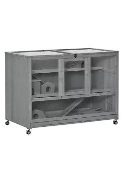 Deals 🛒 PawHut 3 Level Wooden Hamster Cage 43" Small Animal Hutch with Seesaw Activity Center Ladder Feeding Bowl and Wheels Dark Grey 🌟