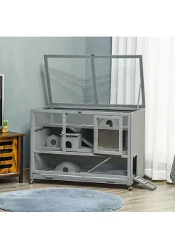 Deals 🛒 PawHut 3 Level Wooden Hamster Cage 43" Small Animal Hutch with Seesaw Activity Center Ladder Feeding Bowl and Wheels Dark Grey 🌟 -Cheap PawHut Store Belk 709