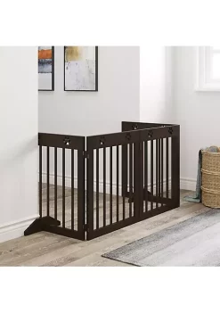 Wholesale 😉 PawHut Freestanding Pet Gate Wooden 🦮 Dog Barrier Folding Safety Fence with 4 Panel Support Feet up to 80.25" Long 24" Tall for Doorway Stairs Brown 😍 -Cheap PawHut Store Belk 72