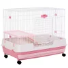Best Pirce 🔥 PawHut 32" 2 Level Indoor Small Animal Cage Rabbit Hutch with Wheels Perfect for Exotic Rodents Pink ⌛