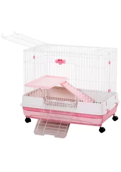 Best Pirce 🔥 PawHut 32" 2 Level Indoor Small Animal Cage Rabbit Hutch with Wheels Perfect for Exotic Rodents Pink ⌛ -Cheap PawHut Store Belk 724