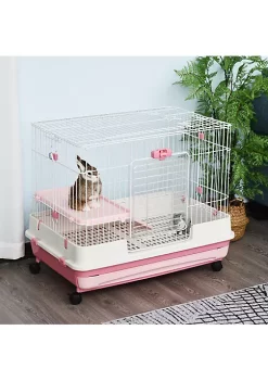 Best Pirce 🔥 PawHut 32" 2 Level Indoor Small Animal Cage Rabbit Hutch with Wheels Perfect for Exotic Rodents Pink ⌛ -Cheap PawHut Store Belk 725