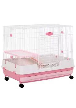 Best Pirce 🔥 PawHut 32" 2 Level Indoor Small Animal Cage Rabbit Hutch with Wheels Perfect for Exotic Rodents Pink ⌛ -Cheap PawHut Store Belk 726
